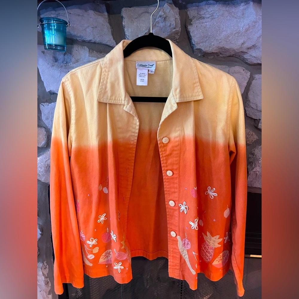Coldwater Creek denim jacket, ombré yellow/orange size Medium